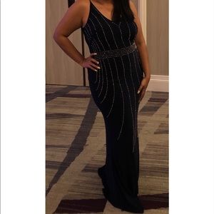 Frank Lyman blue navy mermaid dress with rhinestones